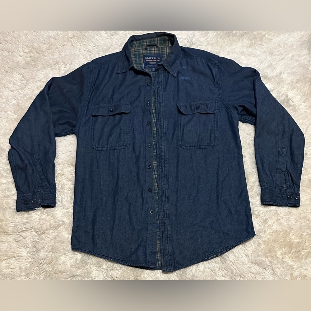 Smith’s Workwear Size Medium (Fits Like A Large) Blue Denim Shirt Shacket EUC